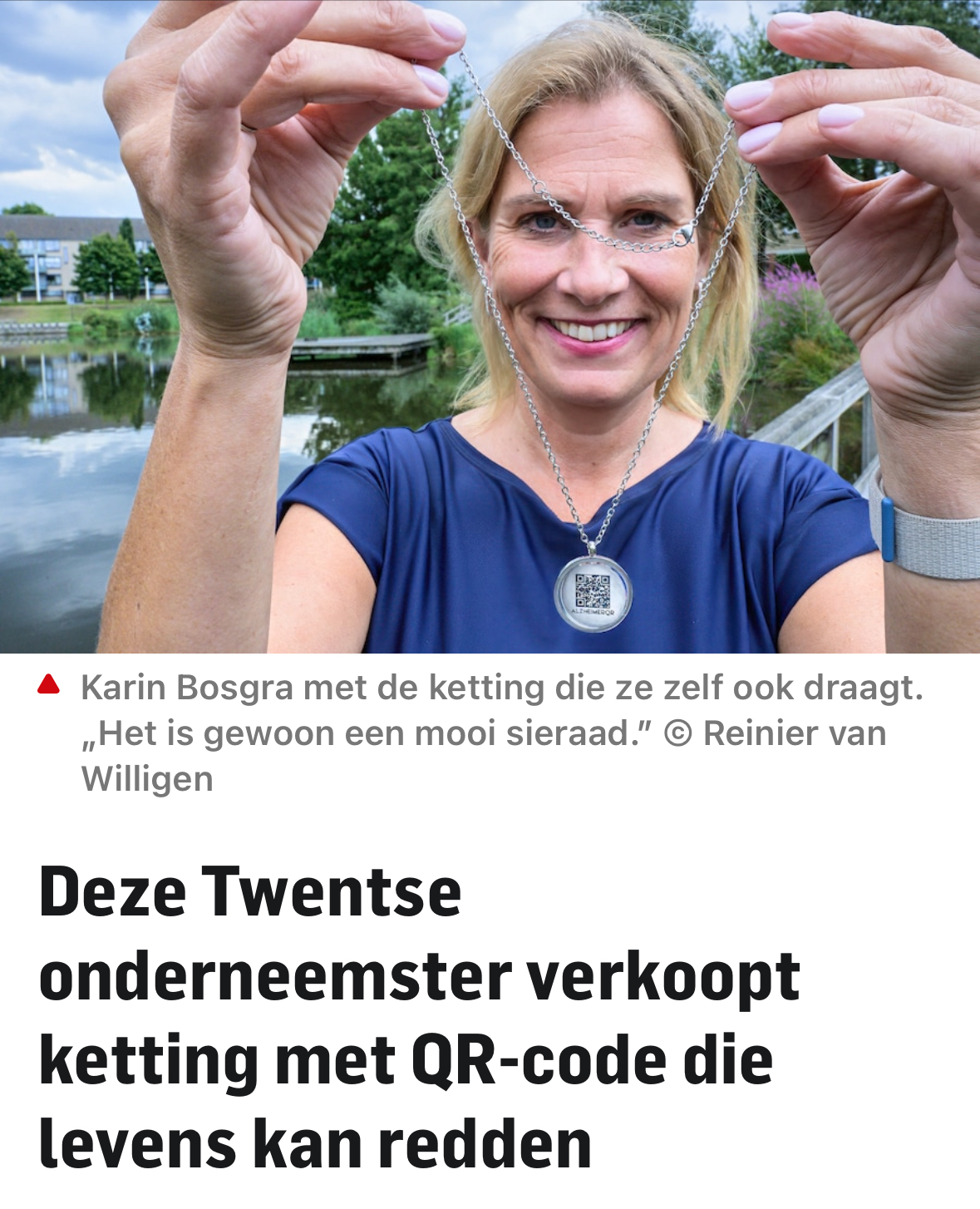 Tubantia: Deze Twentse onderneemster verkoopt ketting met WR-code die levens kan redden